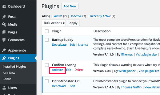 Kích hoạt plugin 