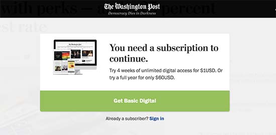 Paywall trên The Washington Post 