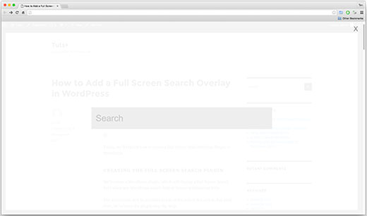 Lớp phủ tìm kiếm toàn màn hình trên một trang web WordPress 