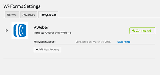 AWeber kết nối với WPForms 