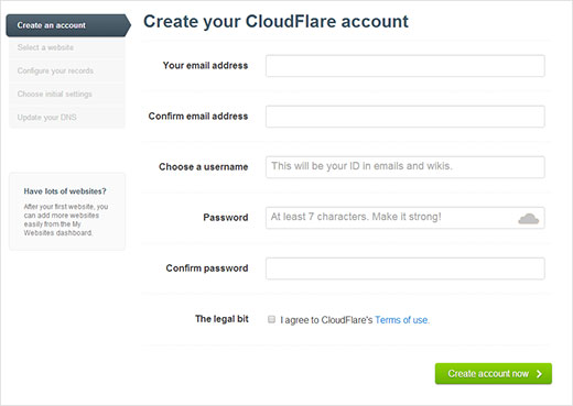 Mẫu đăng ký CloudFlare 