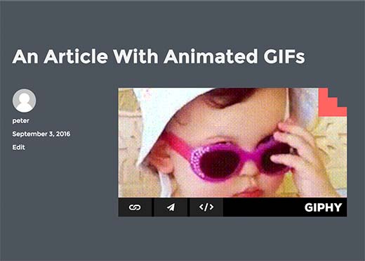 Gif từ Giphy được nhúng vào một bài đăng WordPress 