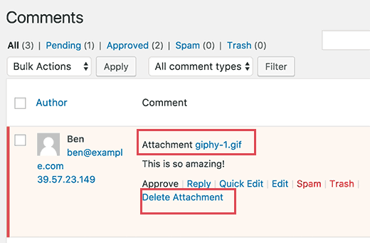 Xem xét và xóa tệp đính kèm khi kiểm duyệt nhận xét trong WordPress 