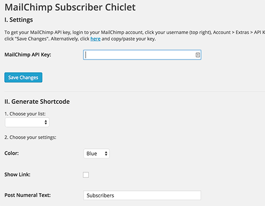 Cài đặt Chiclet MailChimp Thuê bao 