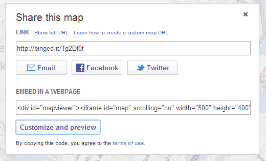Chia sẻ Bản đồ Bing 