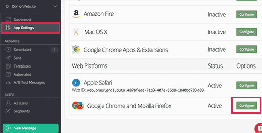 Định cấu hình thông báo đẩy web cho Chrome và Firefox 