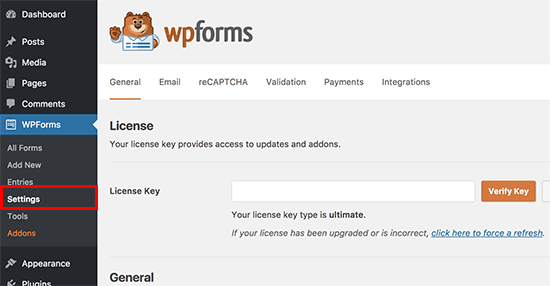 Khóa cấp phép WPForms 
