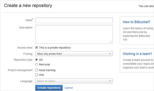 Tạo một kho lưu trữ mới trong BitBucket 