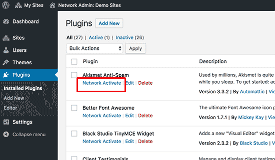 Mạng kích hoạt các plugin trên một WordPress multisite 