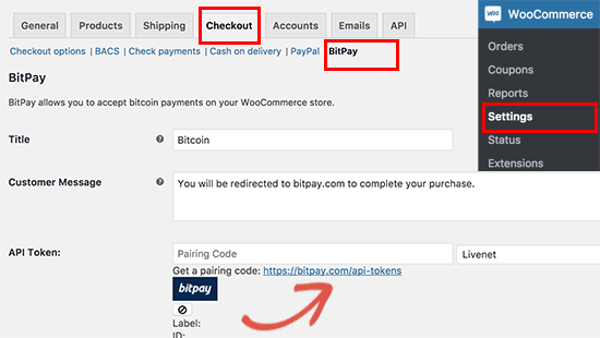 Thiết lập BitPay trong WooCommerce 