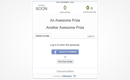 Tiện ích con Rafflecopter giveaway trong một trang WordPress 