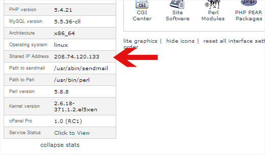 Tìm địa chỉ ip của máy chủ trong cPanel 