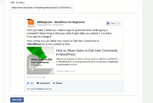 Lấy mã bằng tay để nhúng các bài đăng trên Facebook trong WordPress 