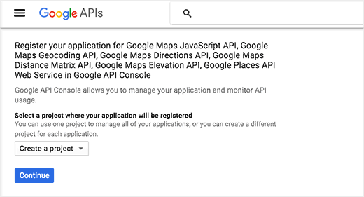 Tạo dự án API Google Maps mới 