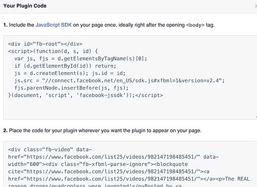 Facebook mã nhúng video cho các trang web WordPress 