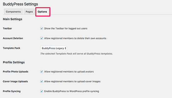 Tùy chọn BuddyPress 