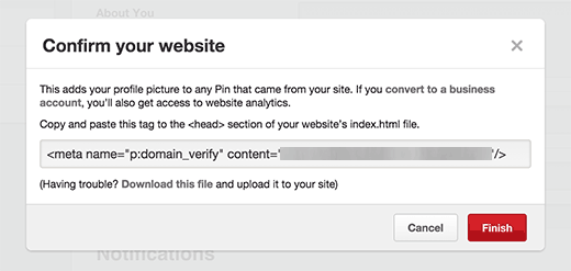 Mã xác minh Pinterest cho trang web WordPress của bạn 