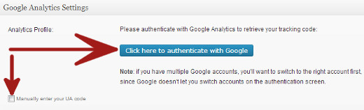 Google Analytics cho WordPress Plugin Xác thực với Google hoặc Nhập mã UA theo cách thủ công 
