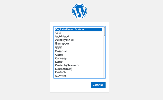 Chọn ngôn ngữ trong quá trình cài đặt WordPress 
