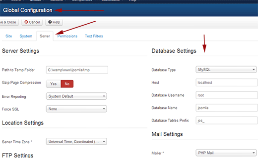 Lấy cài đặt cơ sở dữ liệu của bạn từ khu vực Quản trị Joomla 