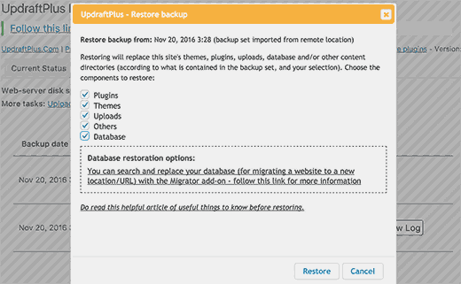 Các tùy chọn khôi phục 