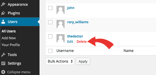 Xóa một người dùng trong WordPress 