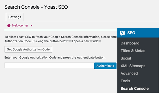 Kết nối với Google Search Console từ Yoast SEO 