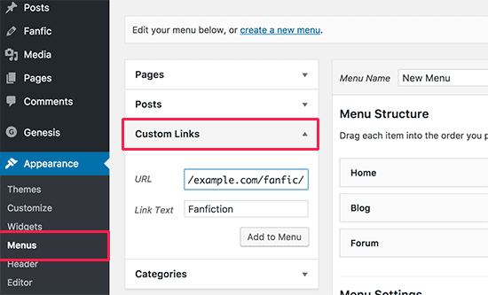 Thêm fanfiction vào các menu điều hướng trong WordPress 
