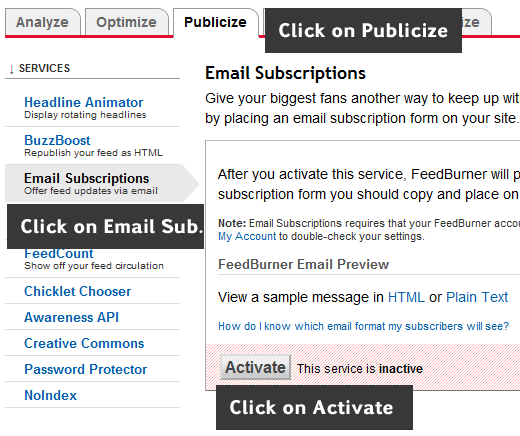 Kích hoạt Đăng ký Email trong FeedBurner 