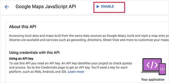 Bật JavaScript API 